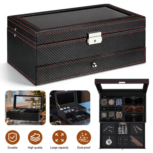 Black leather watch storage - black,
